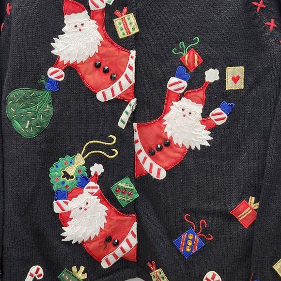 Tiara International Christmas Cardigan Sweater Womens Medium Black Red VTG 2004 - Picture 4 of 8